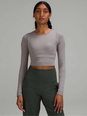 LULULEMON athletica Ebb to Street Ribbed Long-Sleeve Crop Top Gray